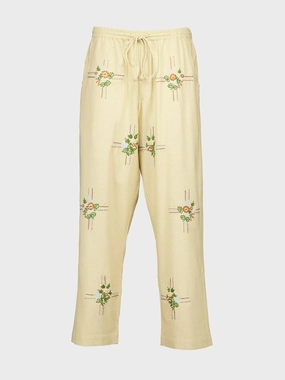 Cream Embroidered Cabin Trousers Bottoms Mens - cheap mens shorts online