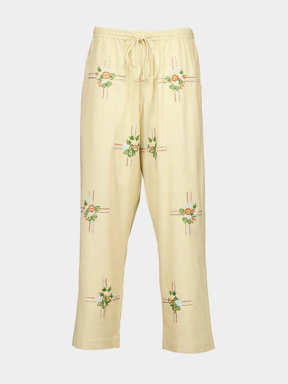 Cream Embroidered Cabin Trousers Bottoms Mens - cheap mens shorts online