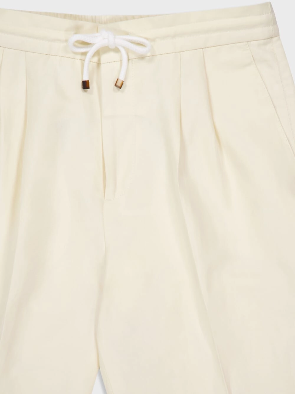 Cream Linen-Cotton Drawstring Pants