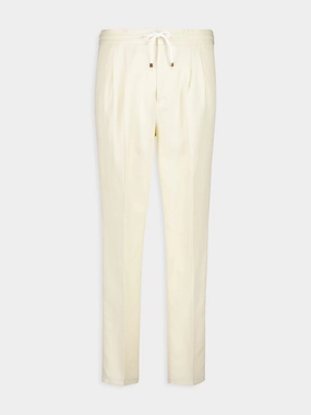 Cream Linen-Cotton Drawstring Pants Bottoms Mens - cheap mens shorts online