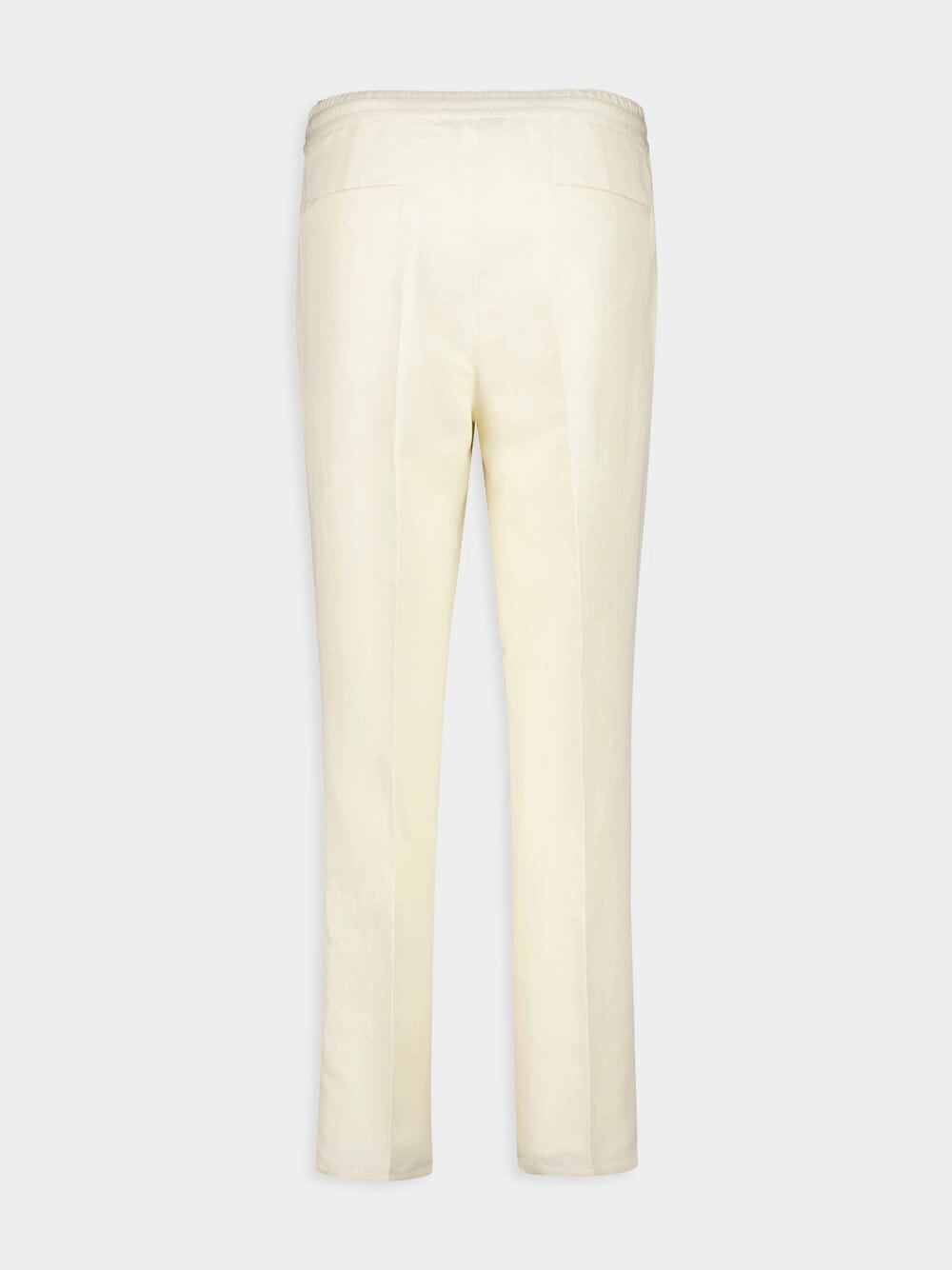 Cream Linen-Cotton Drawstring Pants