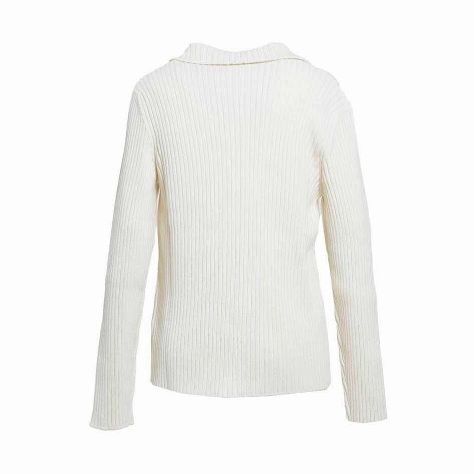 Cream Ribbed Cardigan With Zipper