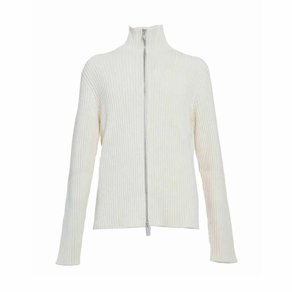 Cream Ribbed Cardigan With Zipper designer sweaters outlet