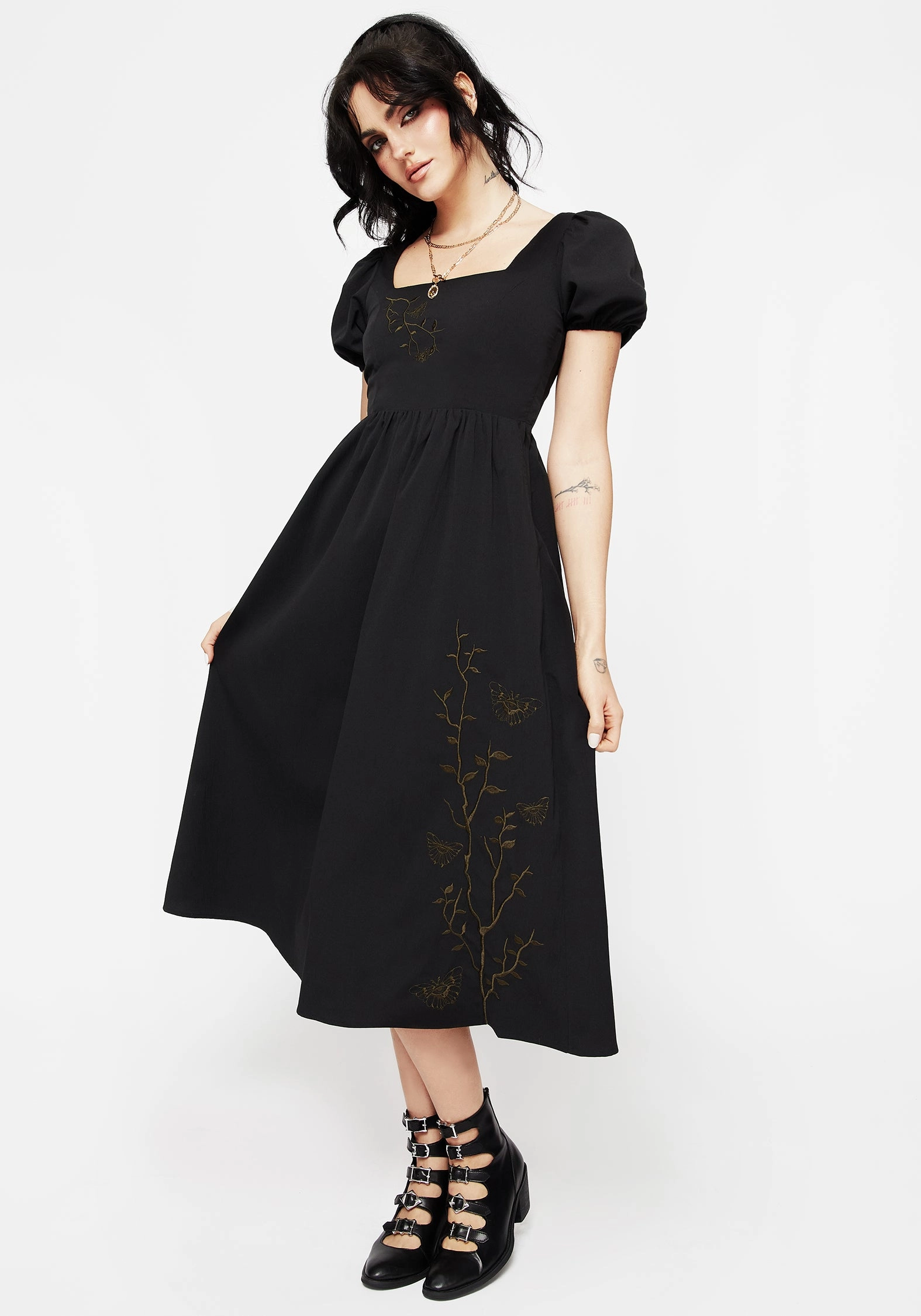 Cressida Moth Embroidered Midi Dress Dresses Womens - women's dresses clearance