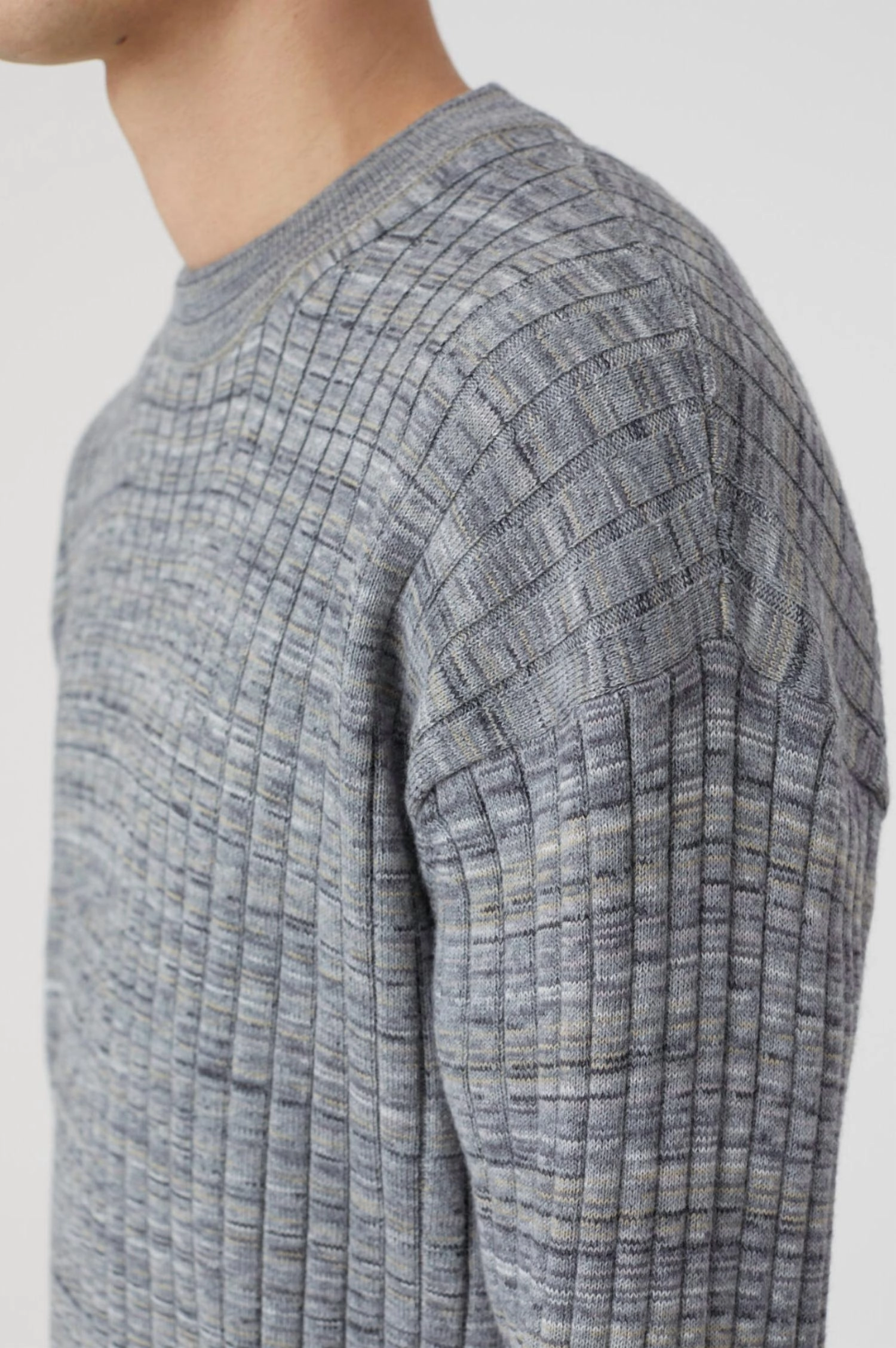 Crew Neck Ribbed Jumper In Ash Grey