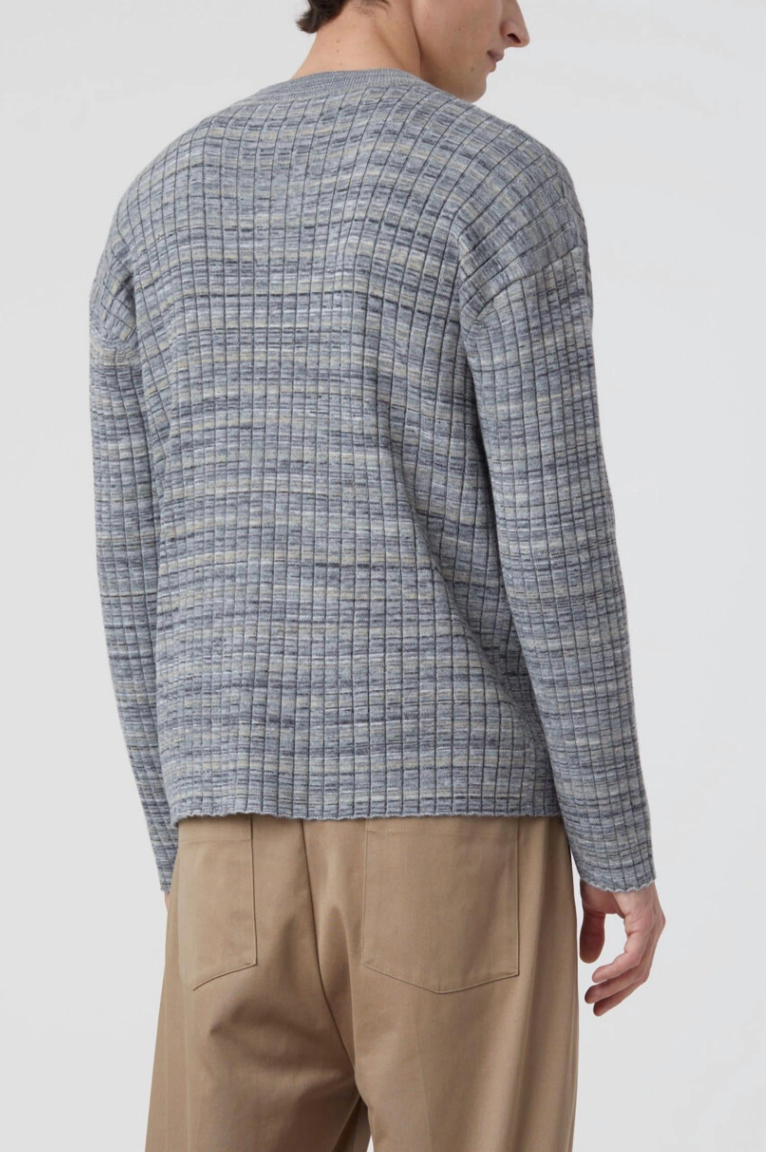 Crew Neck Ribbed Jumper In Ash Grey