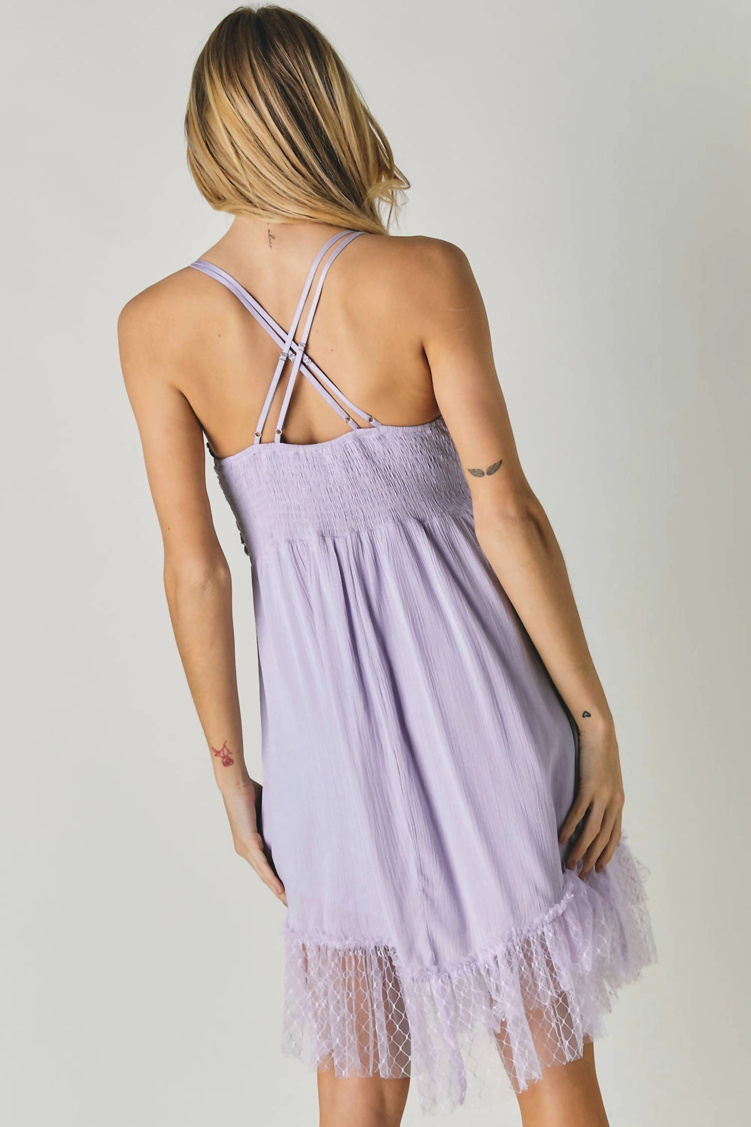 Crochet Lace Bodice Mini Dress In Lavender
