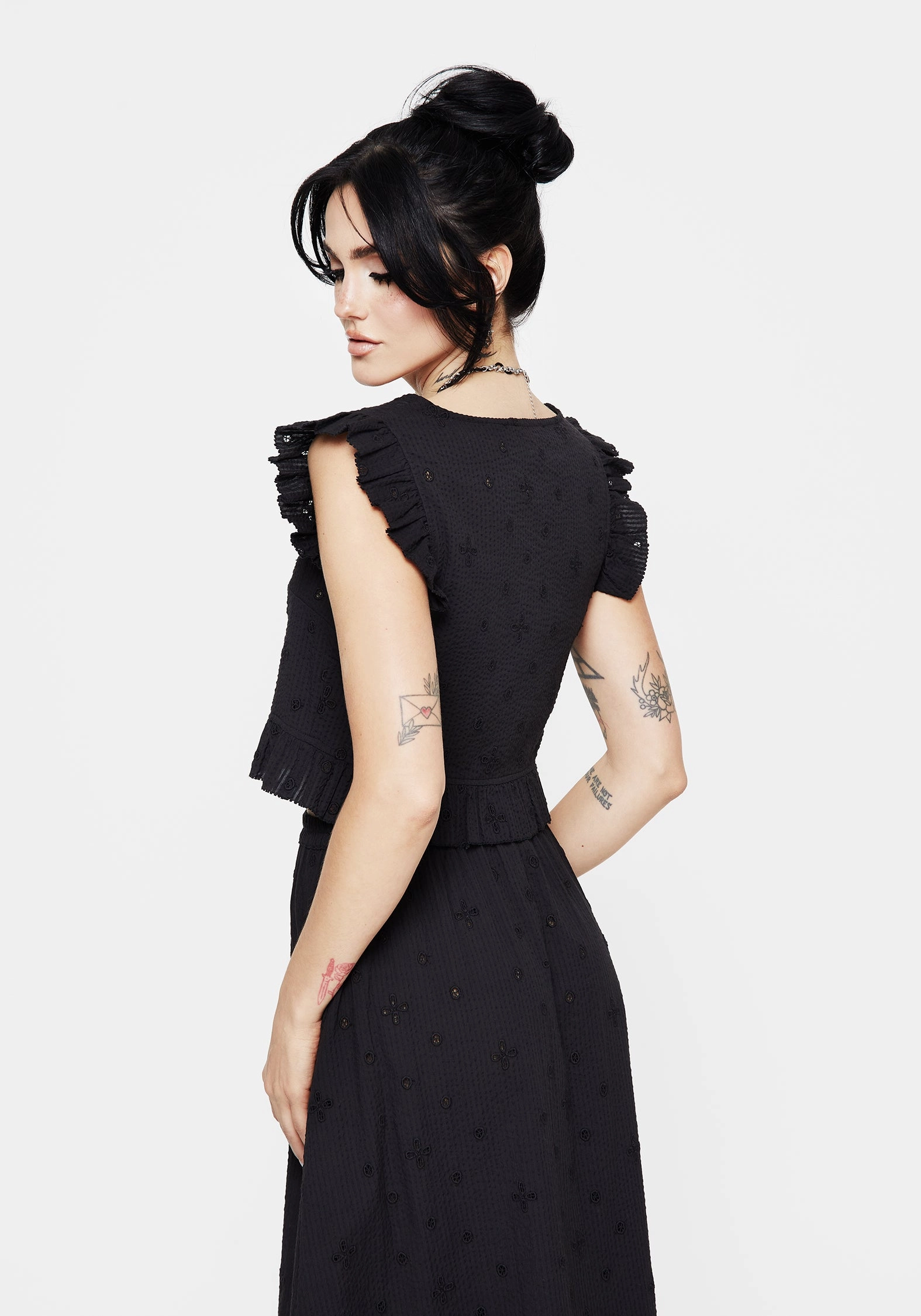 Crux Broderie Button Up Sleeveless Blouse Top