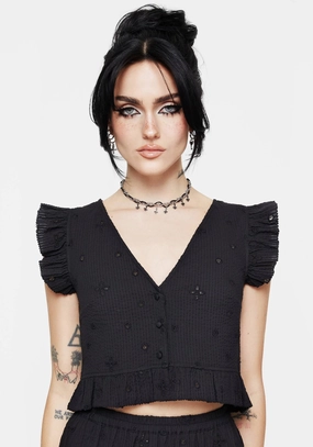 Crux Broderie Button Up Sleeveless Blouse Top Tops Womens - women's blouses clearance