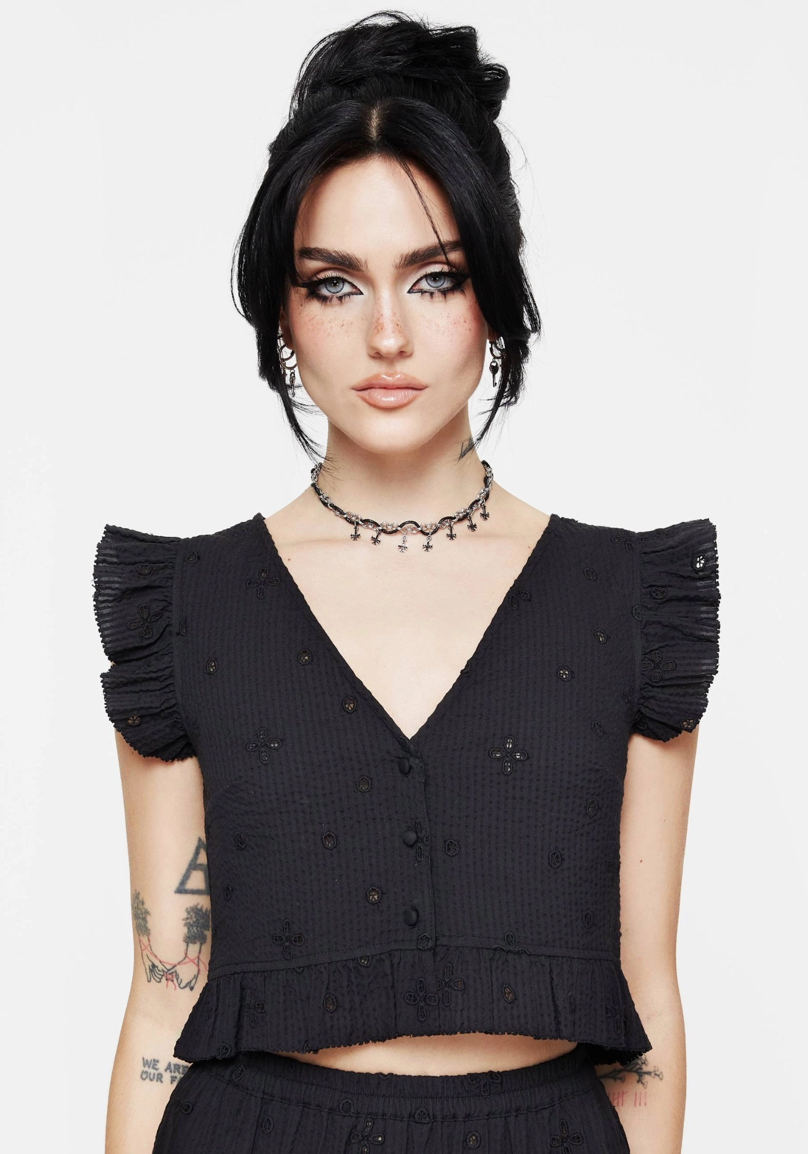Crux Broderie Button Up Sleeveless Blouse Top Tops Womens - women's blouses clearance