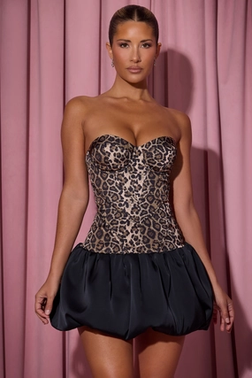 Cut-Out Bubble Hem Corset Mini Dress in Leopard Print Dresses - party dresses cheap