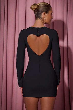 Cut-Out Heart-Detail Bodycon Mini Dress in Black Dresses - dresses on sale