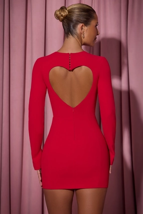 Cut-Out Heart-Detail Bodycon Mini Dress in Red shop for Dresses online