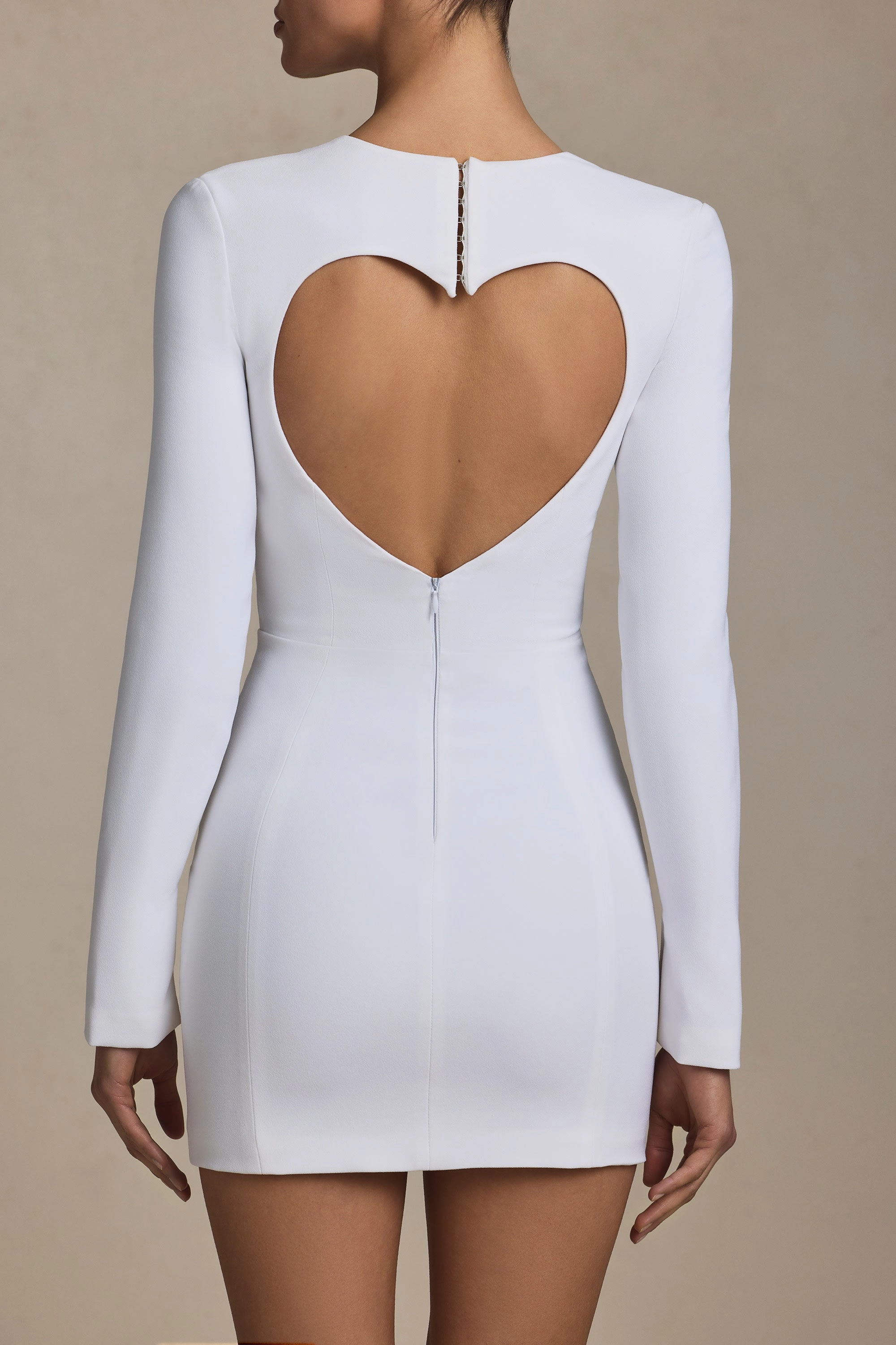 Cut-Out Heart-Detail Bodycon Mini Dress in White
