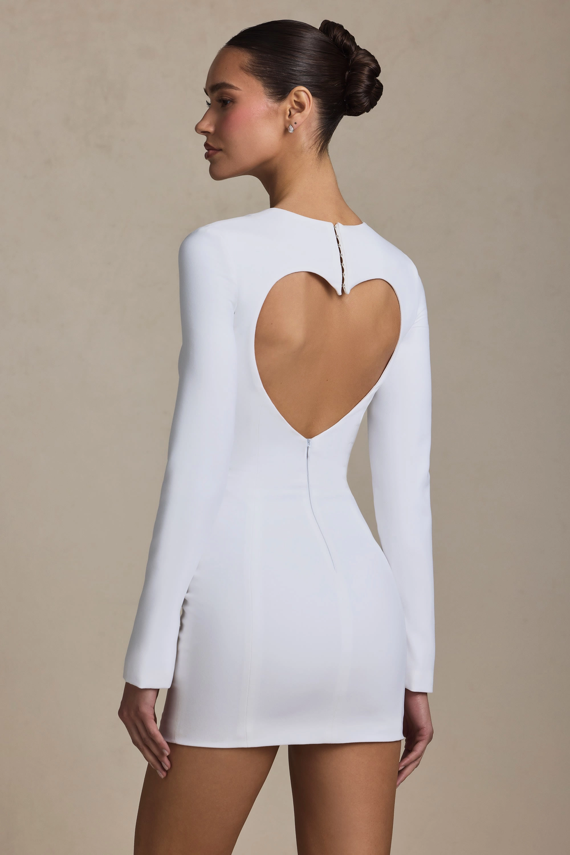 Cut-Out Heart-Detail Bodycon Mini Dress in White Dresses outlet online