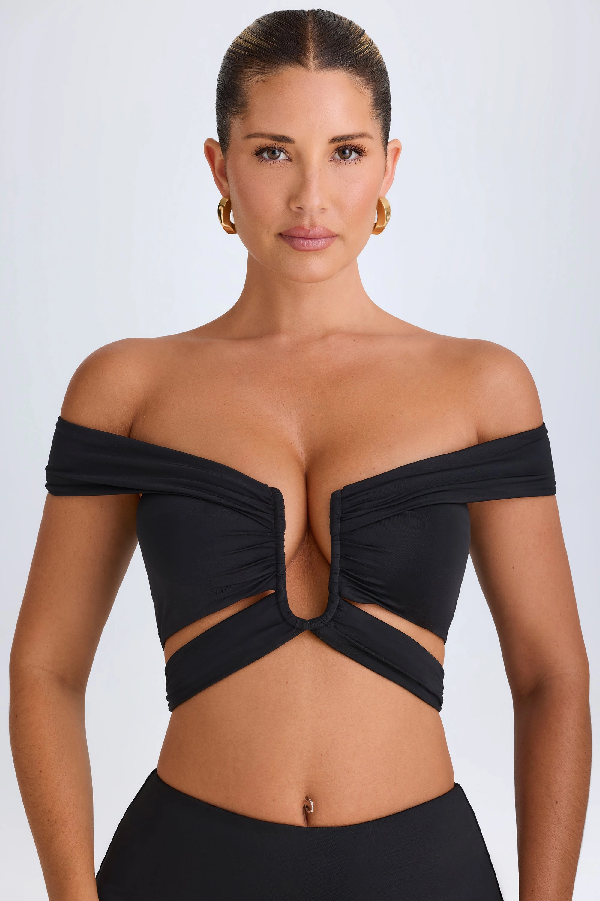 Cut-Out Off-Shoulder Crop Top in Black Tops - tops on sale