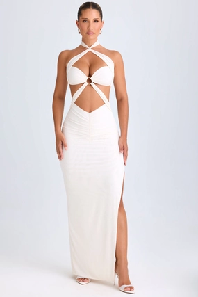Cut-Out Ruched Halterneck Maxi Dress in White cheap Dresses on sale
