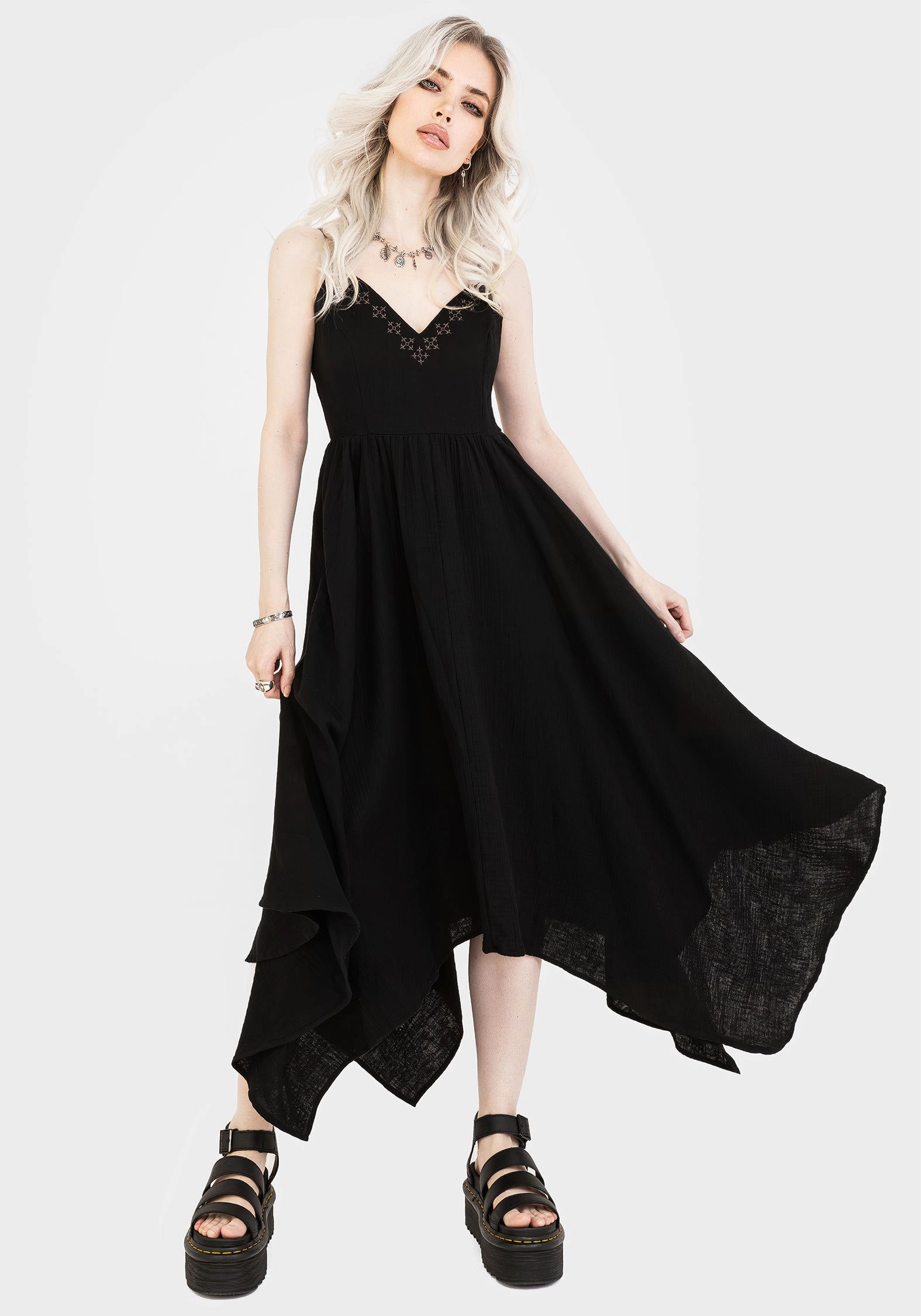 Damara Embroidered Cotton Hanky Hem Midaxi Dress Dresses Womens - women's dresses clearance