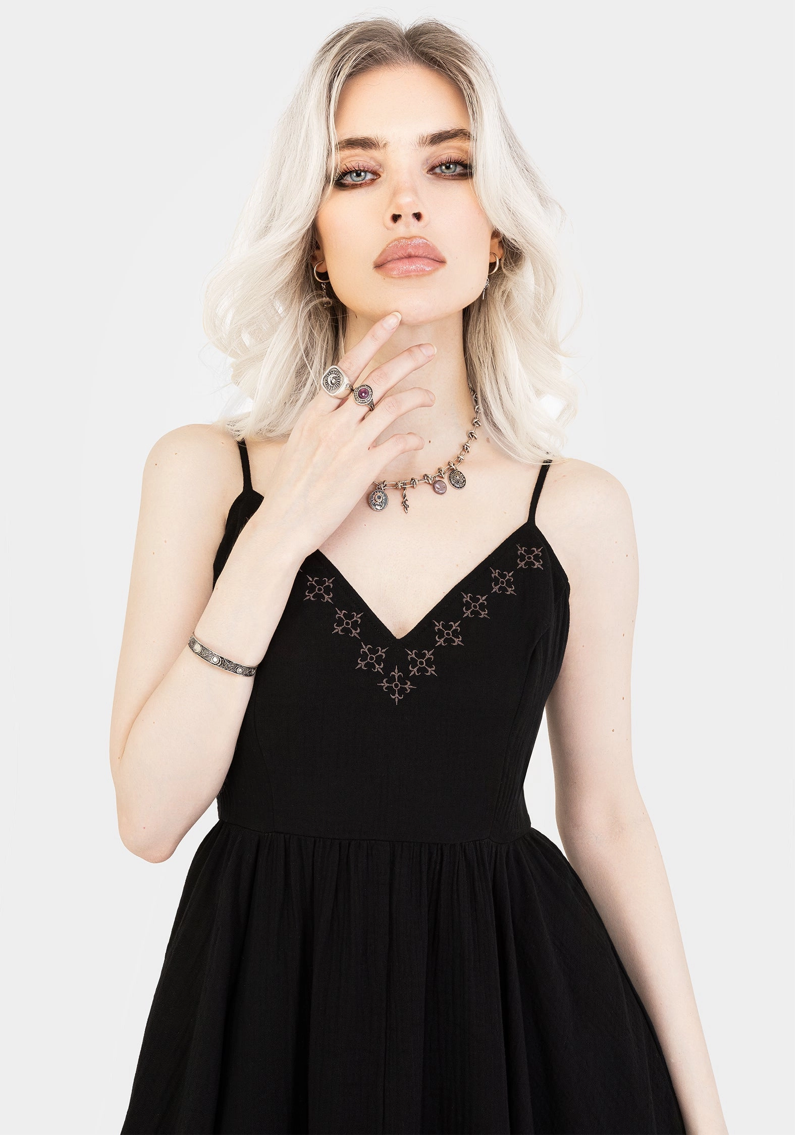 Damara Embroidered Cotton Hanky Hem Midaxi Dress