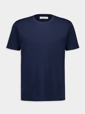 Dark Blue Cotton Crew Neck T-shirt Tops Mens - flannel shirts