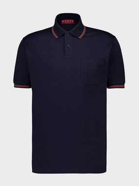 Dark Blue Embroidered Stretch Cotton Polo Shirt Tops Mens - men's t-shirts outlet