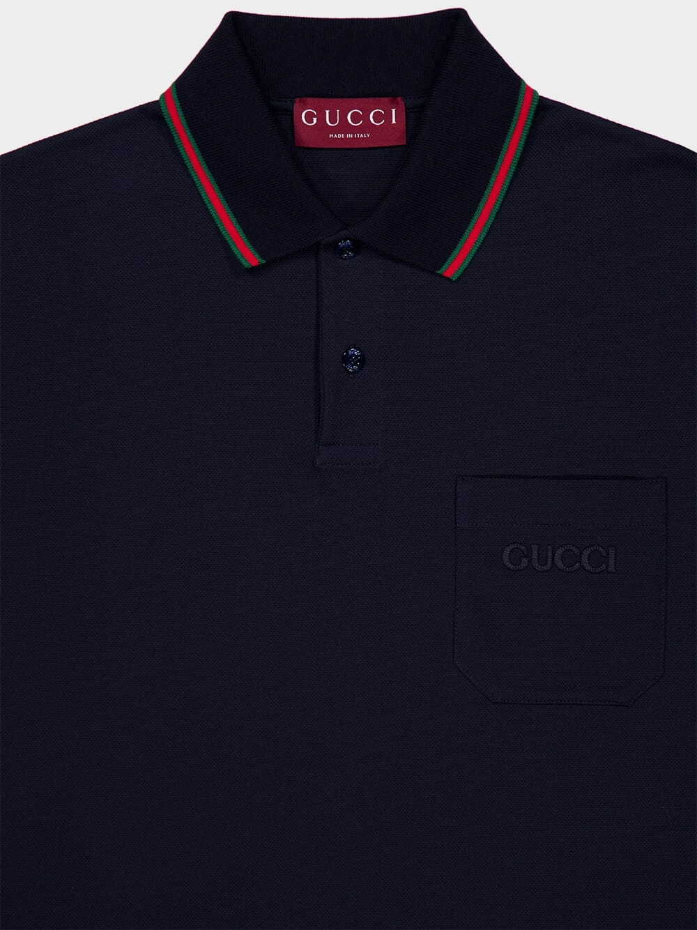 Dark Blue Embroidered Stretch Cotton Polo Shirt