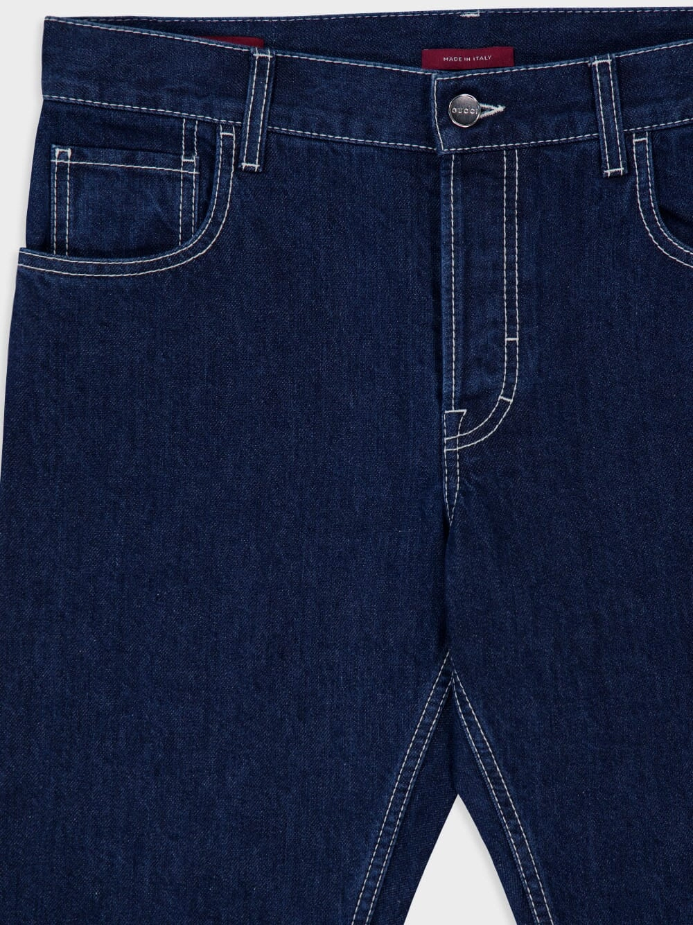 Dark Blue Lasered Tapered Denim Pants