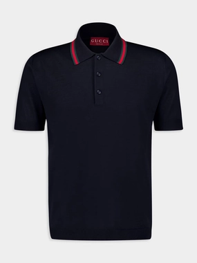 Dark Blue Wool Knit Polo Shirt Tops Mens - men's t-shirts outlet