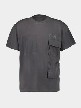 Dark Grey T-shirt With Multiple Pockets And Logo Print Tops Mens - flannel shirts