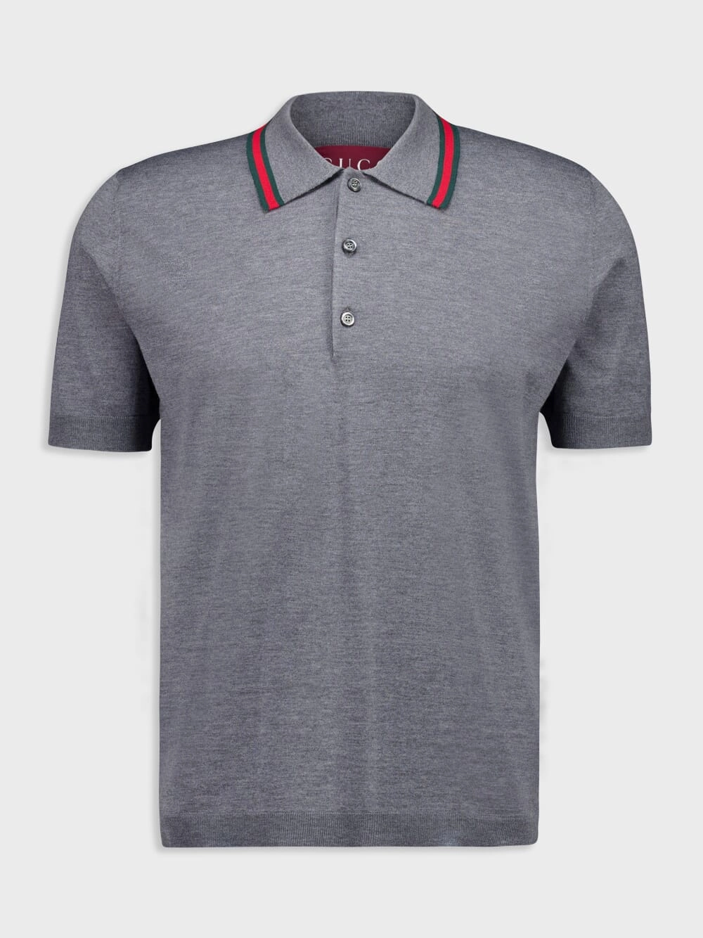 Dark Grey Wool Knit Polo Shirt with Web Tops Mens - men's t-shirts outlet