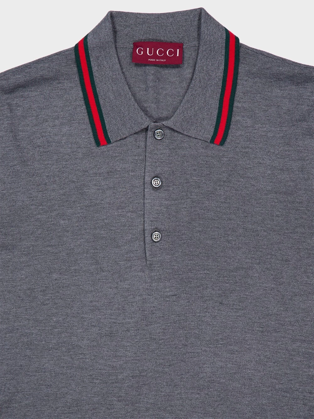 Dark Grey Wool Knit Polo Shirt with Web