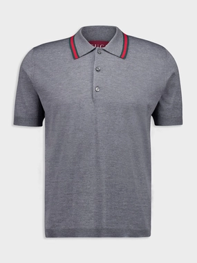 Dark Grey Wool Knit Polo Shirt with Web Tops Mens - men's t-shirts outlet