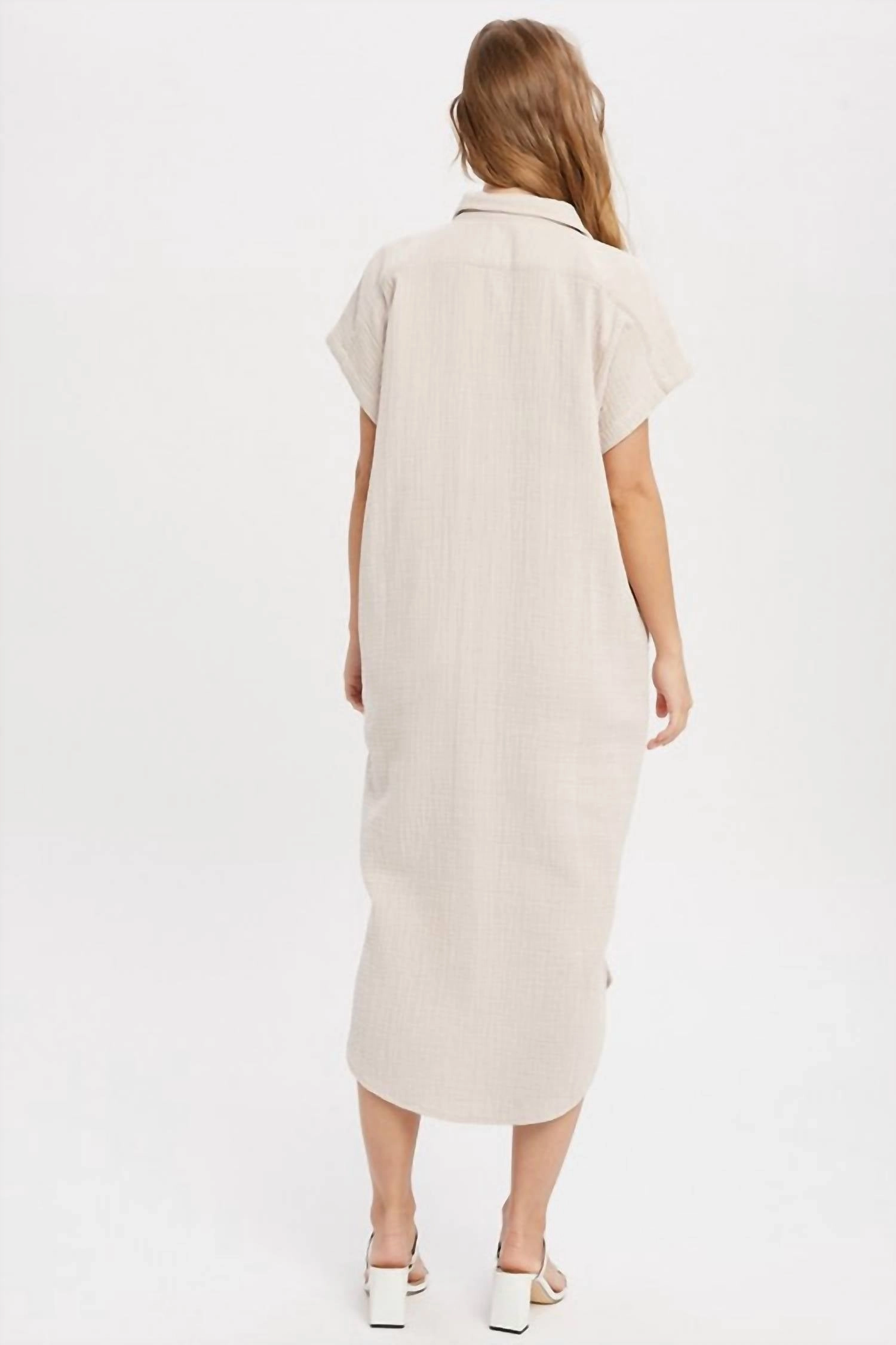 Dawn Button Down Gauze Dress In Stone