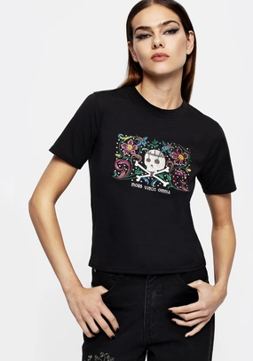Death Conquers All Floral Skull Embroidered Graphic Crop Tee Tops Womens - women's blouses clearance