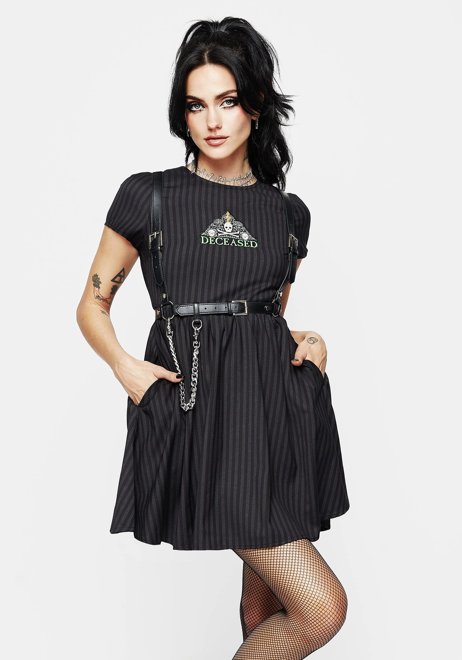 Deceased Embroidered Striped Mini Skater Dress Dresses Womens - women's dresses clearance