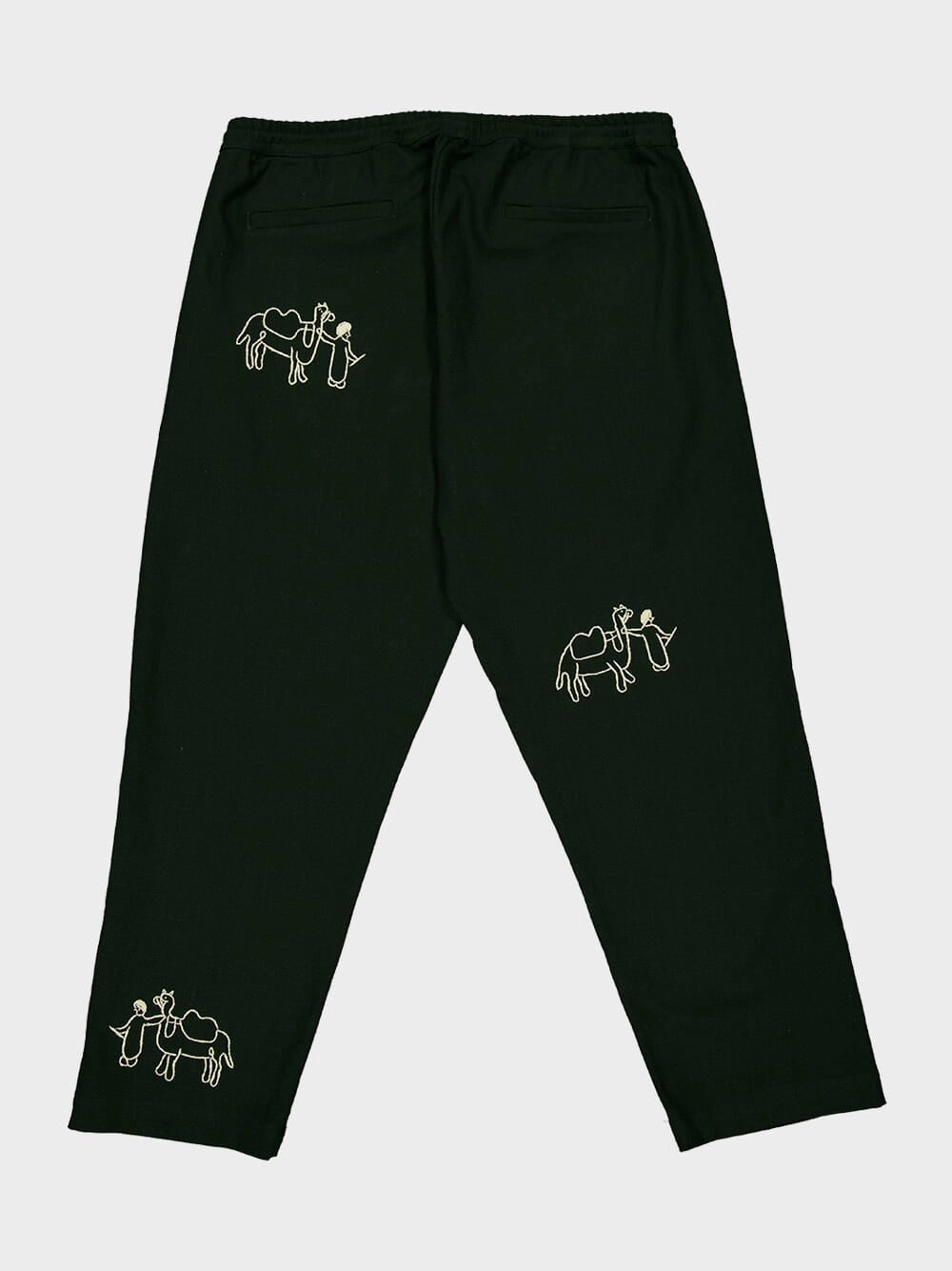 Deep Green Ride Embroidered Cotton Pants
