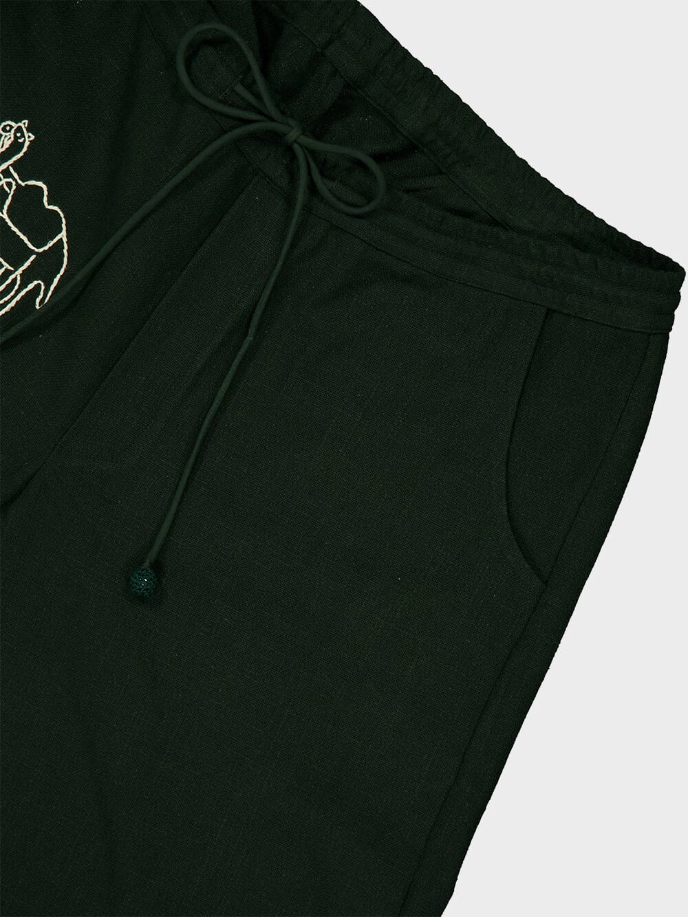 Deep Green Ride Embroidered Cotton Pants
