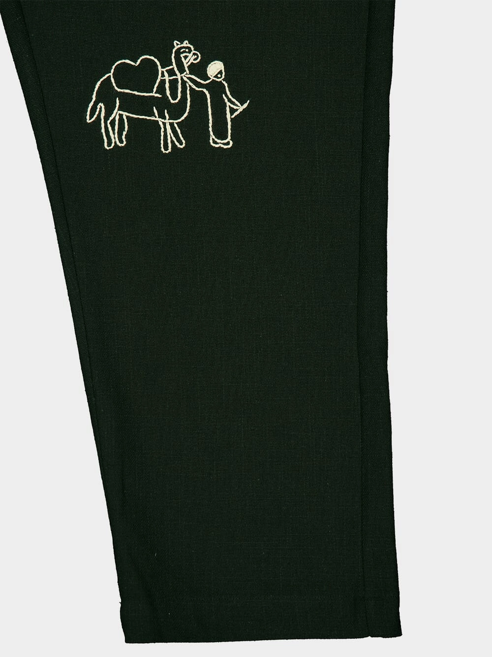 Deep Green Ride Embroidered Cotton Pants
