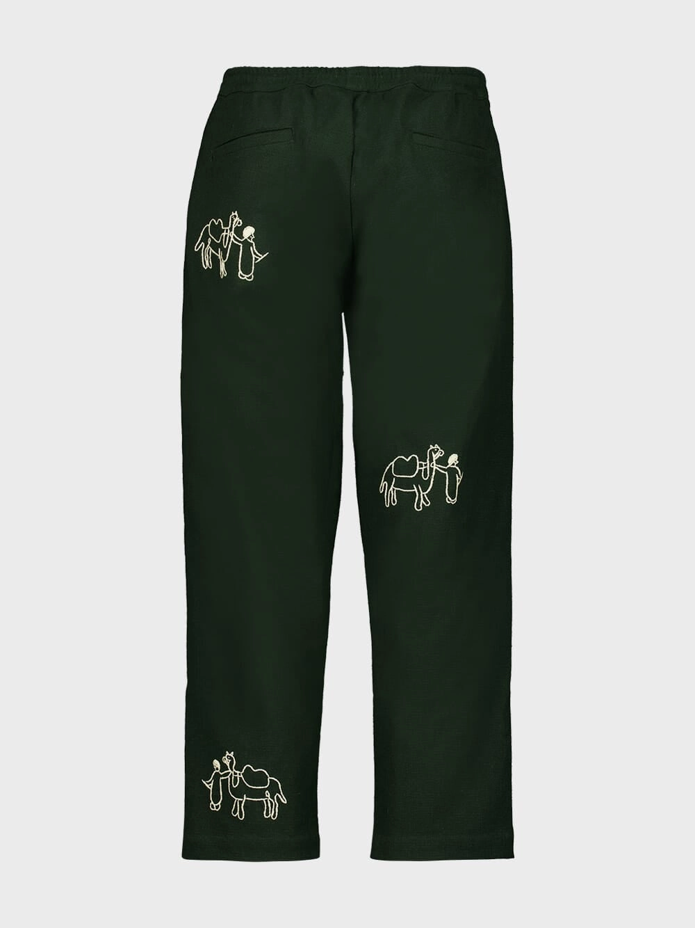 Deep Green Ride Embroidered Cotton Pants