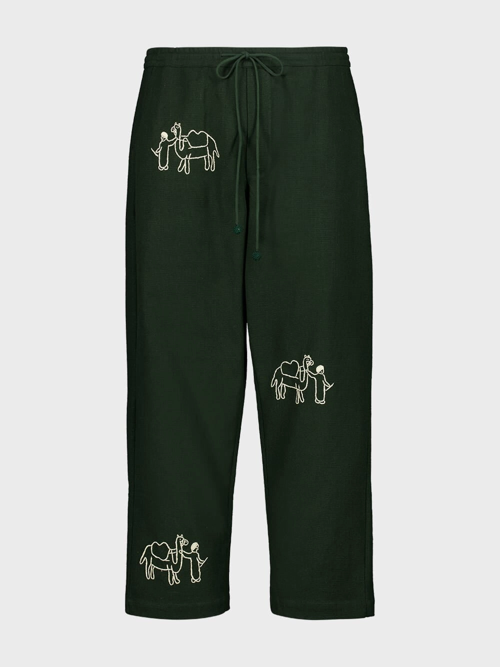 Deep Green Ride Embroidered Cotton Pants Bottoms Mens - cheap mens shorts online
