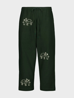 Deep Green Ride Embroidered Cotton Pants Bottoms Mens - cheap mens shorts online