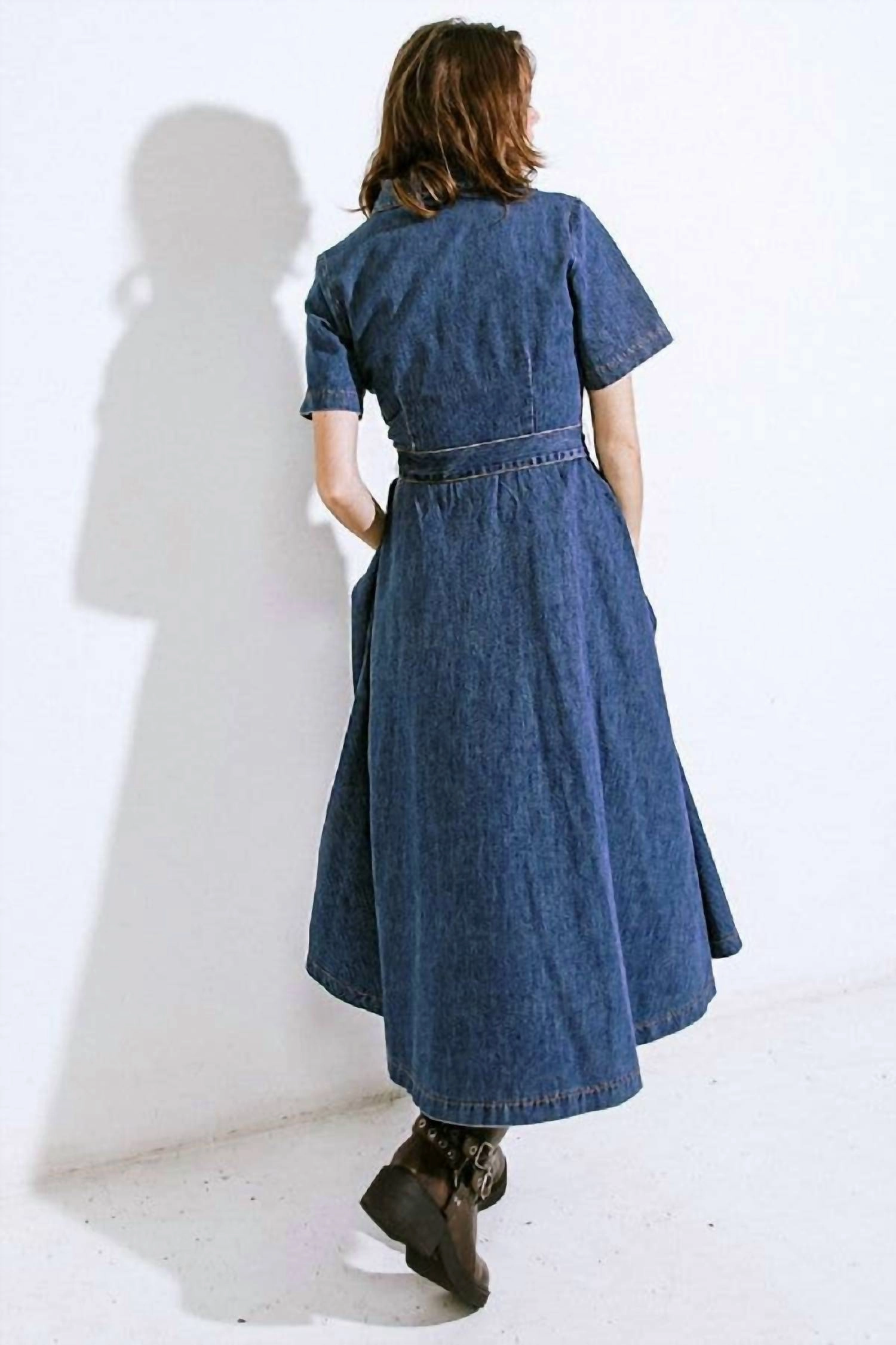 Denim Midi Dress In Medium Indigo Wash
