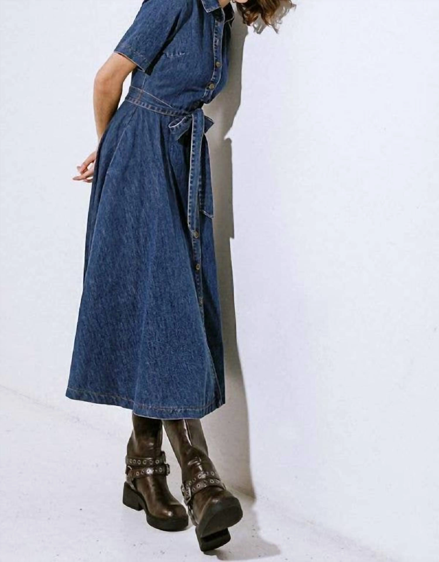 Denim Midi Dress In Medium Indigo Wash