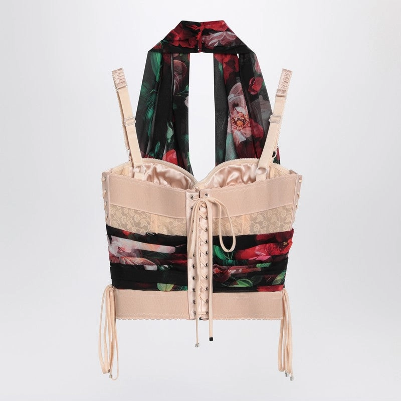 Dolce&Gabbana Bustier Top In Marquisette And Chiffon With Floral Print
