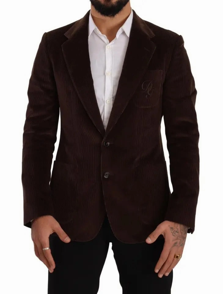 Dolce & Gabbana Corduroy Slim Fit Coat DG Logo Men's Blazer