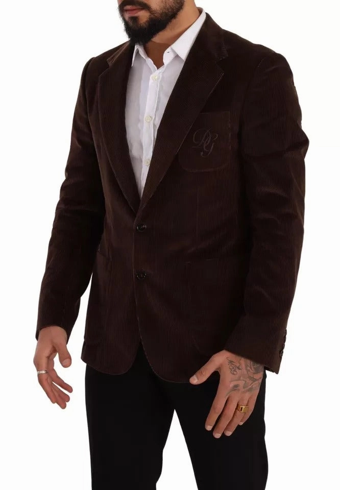 Dolce & Gabbana Corduroy Slim Fit Coat DG Logo Men's Blazer