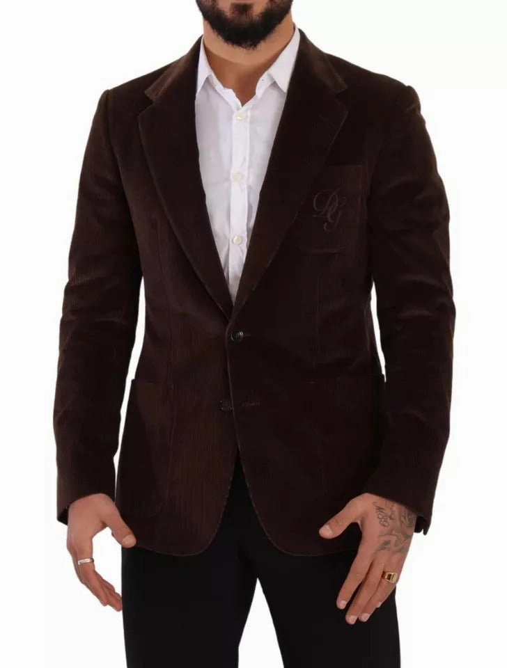 Dolce & Gabbana Corduroy Slim Fit Coat DG Logo Men's Blazer
