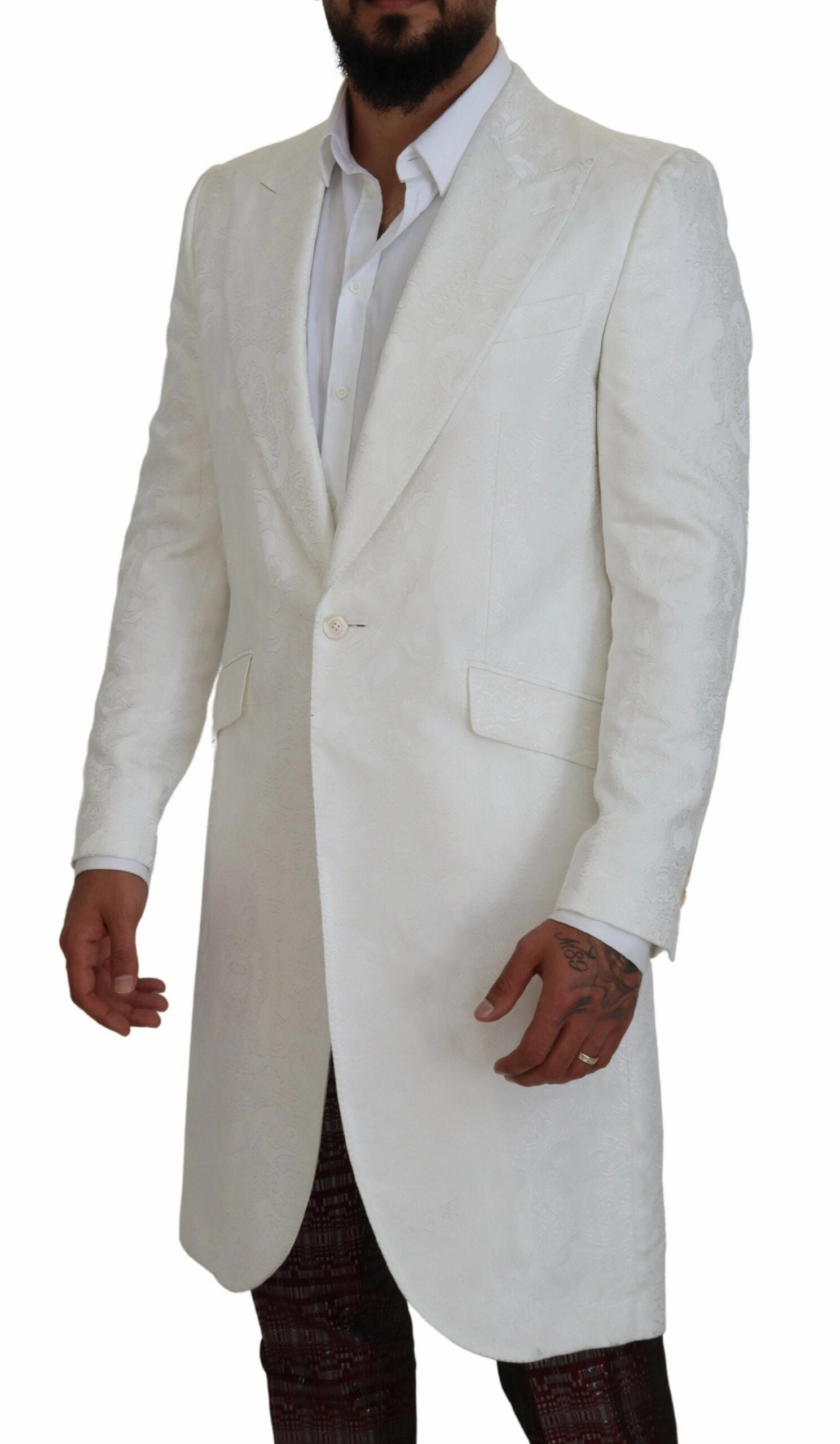 Dolce & Gabbana Elegant Floral Brocade Trench Men's Coat