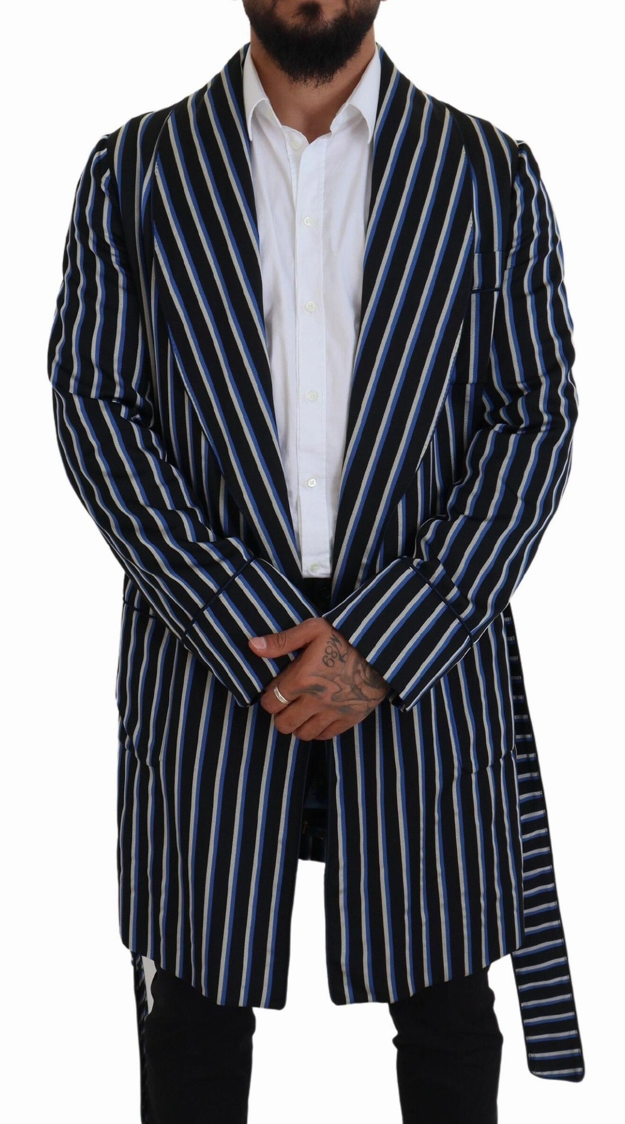 Dolce & Gabbana Elegant Striped Silk Blend Men's Robe