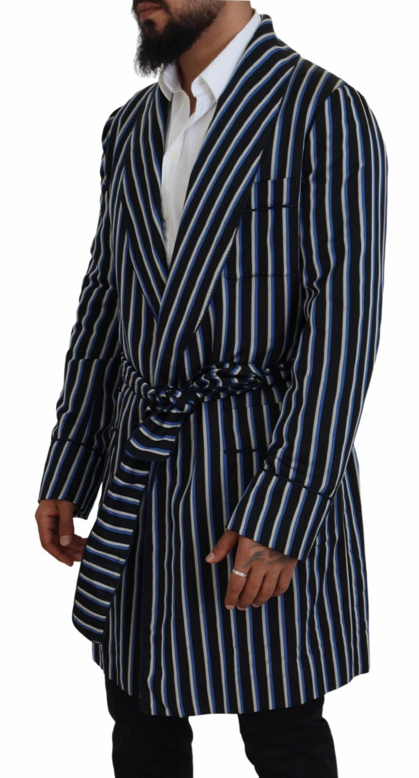 Dolce & Gabbana Elegant Striped Silk Blend Men's Robe